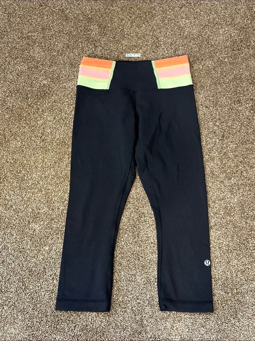 lululemon athletica Black Cropped Leggings with Neon Waistband